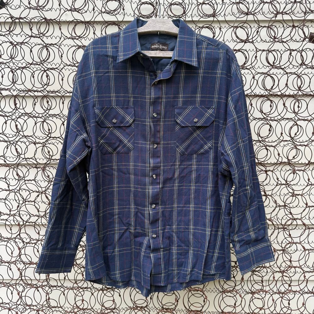 Vintage 90s Northwest Territory Blue Plaid Acrylic Flannel Long Sleeve Shirt LG